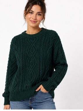 Aran Crafts Medium 100% Wool Cable Knit Sweater Irish Knit Dark Green